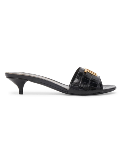 Tom Ford Women's Logo Croc-embossed Leather Mules In Black