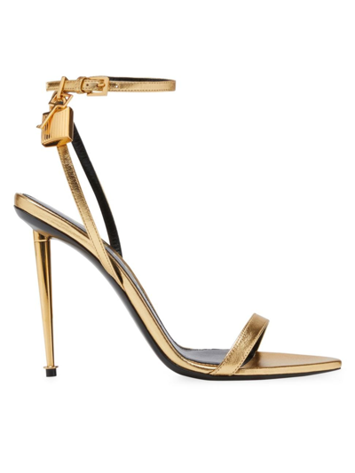 Tom Ford Women's Padlock 105 Metallic Leather Point-toe Ankle-strap Sandals In Gold