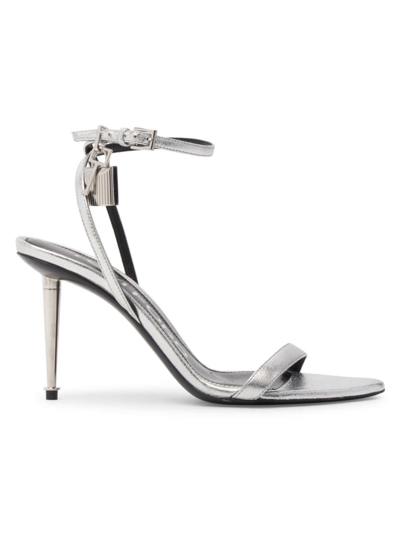 Tom Ford Lock 85mm Metallic Ankle-strap Sandals In Silver