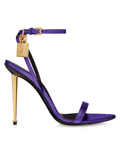 Tom Ford Women's Naked 105 Lizard-embossed Leather Point-toe Ankle-strap Sandals In Pink & Purple