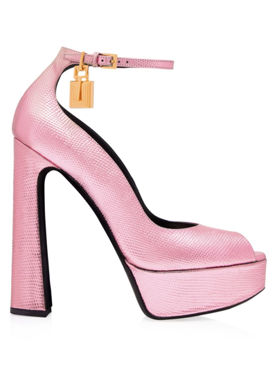 Tom Ford Women's Lizard-embossed Leather Platform Pumps In Light Pink