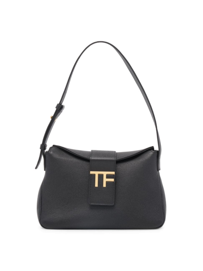 Tom Ford Tf Grain Leather Mini Hobo Bag In Black