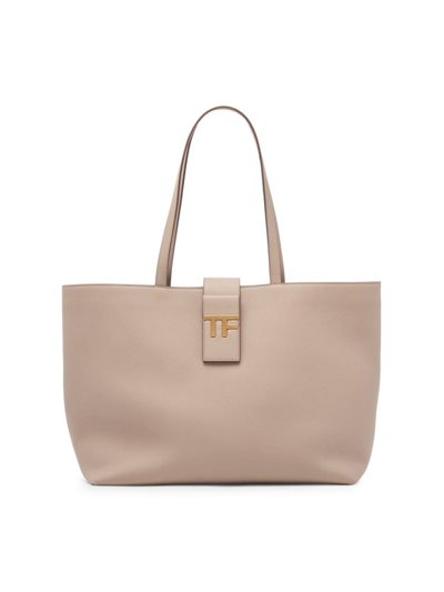 Tom Ford Tf Small Grain Leather East-west Tote Bag In Warm Taupe