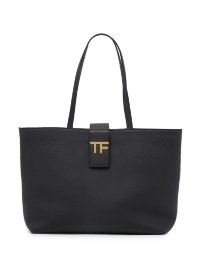 Tom Ford Women's Small Tf Logo E/w Leather Tote In Black