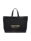 Tom Ford Bicolor Canvas Logo Shopping Small Tote Bag In Black Gold