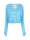 Semicouture V-neck Split-cuff Cardigan In Mediterraneo