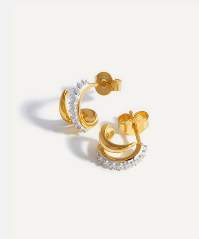 Missoma 18ct Gold-plated Vermeil Silver Claw Pave Double Huggie Hoop Earrings