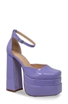Chase & Chloe Platform Block Heel Pump In Lilac Patent