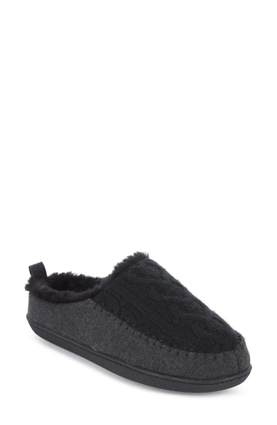 Floopi Tori Cable Knit Faux Shearling Slipper In Black