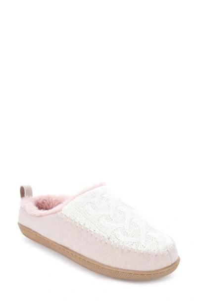 Floopi Tori Cable Knit Faux Shearling Slipper In White