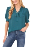 Cece Print Puff Sleeve Blouse In Peacock Teal