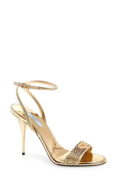 Prada Modellerie Crystal Ankle-strap Sandals In Gold