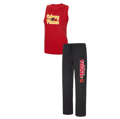 Concepts Sport Heather Red/heather Black Calgary Flames Meter Muscle Tank Top & Pants Sleep Set