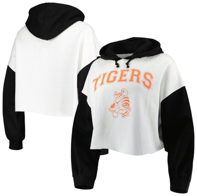 Gameday Couture Women's  White, Black Distressed Clemson Tigers Good Time Colour Block Cropped Hoodie In White,black