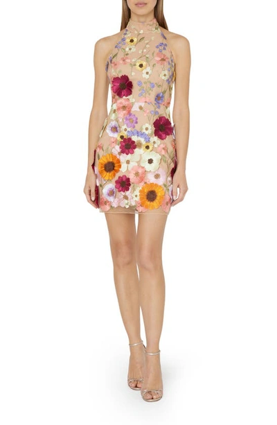 Milly Harriet Floral Embroidery Halter Neck Dress In Multi