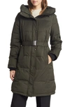 Sam Edelman Belted Longline Puffer Jacket In Loden