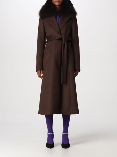 Blumarine Long Coat In Brown