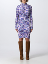 Isabel Marant Cutout Ruched Floral Print Stretch-velvet Mini Dress In Violet