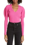 Ted Baker Ivery Ribbed Puff Sleeve Sweater In Deep-pink