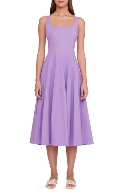 Staud Wells Cotton Poplin A-line Midi-dress In Purple