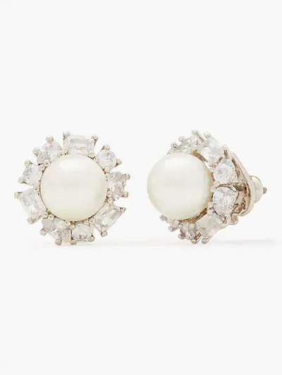 Kate Spade Candy Shop Pearl Halo Studs In Clear/ Silver