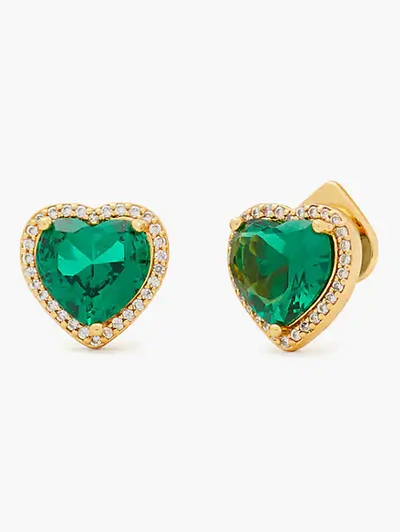 Kate Spade Gold-tone Cubic Zirconia Heart Halo Stud Earrings In Emerald