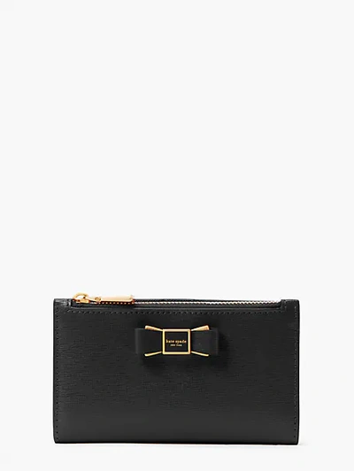 Kate Spade Morgan Bow Embellished Small Slim Bifold Wallet In Black