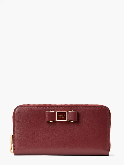Kate Spade Morgan Bow Embellished Zip-around Continental Wallet In Autumnal Red
