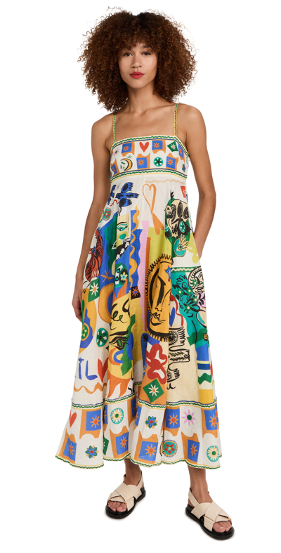 Alemais Soleil Square-neck Linen Midi Sundress In Multi