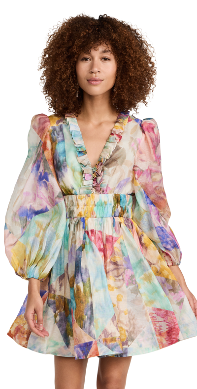 Zimmermann Floral Linen And Silk Minidress In Multi-colored