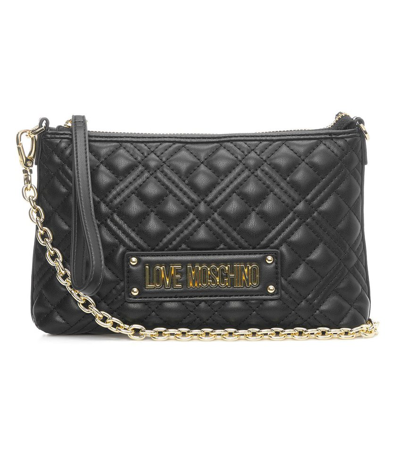 Love Moschino Logo Lettering Quilted Clutch In Black