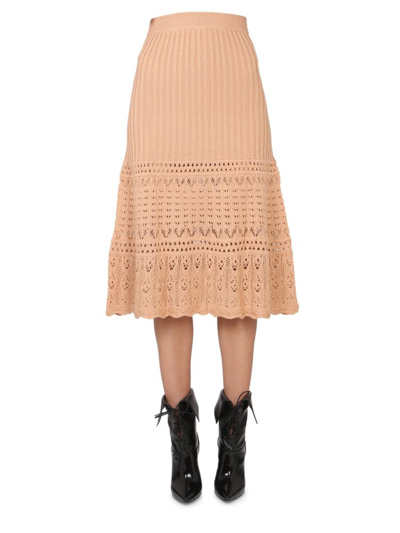 Boutique Moschino Knitted Mid-length Skirt In Beige