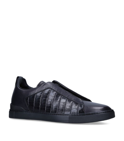 Ermenegildo Zegna Crocodile Leather Triple Stitch Sneakers In Black