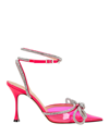 Mach&mach Double Bow Crystal-embellished Neon Pvc And Patent-leather Pumps In Pink