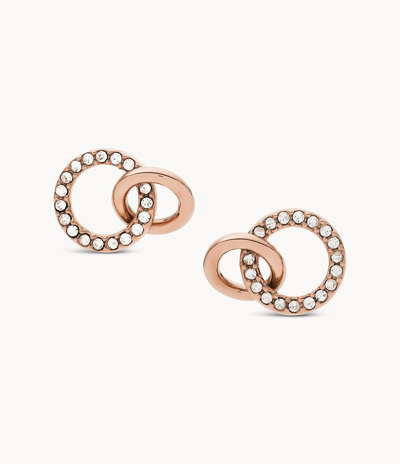 Fossil Women's Rose Gold Stainless Steel Stud Earring In White