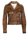 Golden Goose Black Vintage-effect Leather Perfecto Biker Jacket In Brown