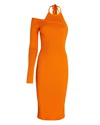 Monse One-sleeve Ribbed Wool-blend Halterneck Midi Dress In Orange