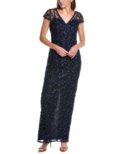 Adrianna Papell Embroidered Gown In Blue