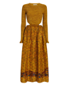 Ulla Johnson Marcellina Cutout Ribbed-knit And Printed Taffeta Midi Dress In Yellow