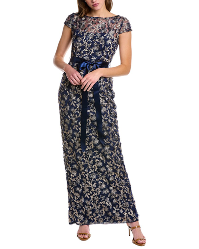 Adrianna Papell Embroidered Gown In Blue