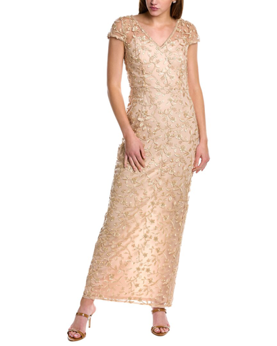 Adrianna Papell Embroidered Gown In Beige
