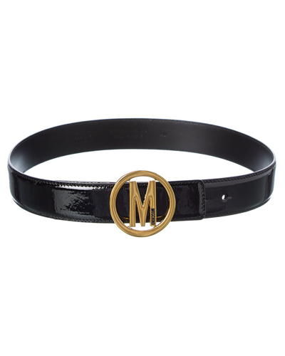 Moschino Logo Patent Belt In Black