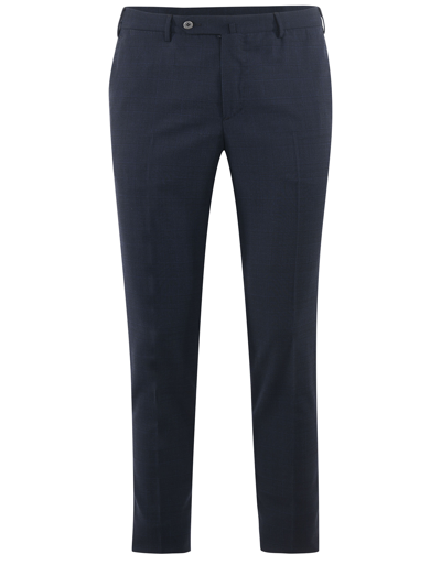 Pt01 Trousers In Stretch Wool Blend In Blu Scuro