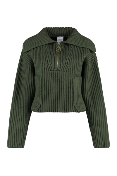 Patou Ribbed-knit Zip-up Jumper In Green