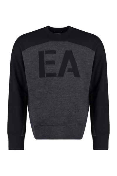 Emporio Armani Long Sleeve Crew-neck Sweater In Grey
