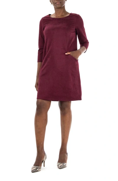 Nina Leonard Crewneck Three-quarter Sleeve Trapeze Dress In Deep Wine