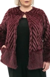 Nina Leonard Chevron Faux Fur Bolero In Deep Wine