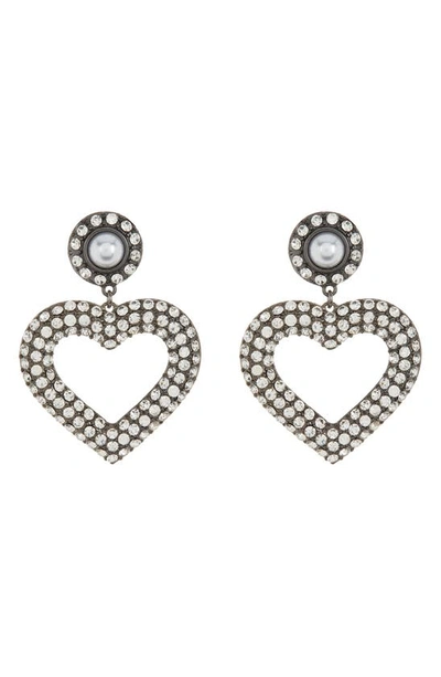 Melrose And Market Crystal Open Heart Drop Earrings In Clear- White- Black