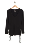 Go Couture V-neck Dolman Sleeve Double Lace-up T-shirt In Black