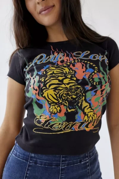 Urban Outfitters Pure Love Tiger Baby Tee In Black